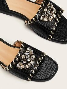 Gemstone Decor Slide Sandals - Black - View 4