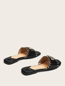 Gemstone Decor Slide Sandals - Black - View 5