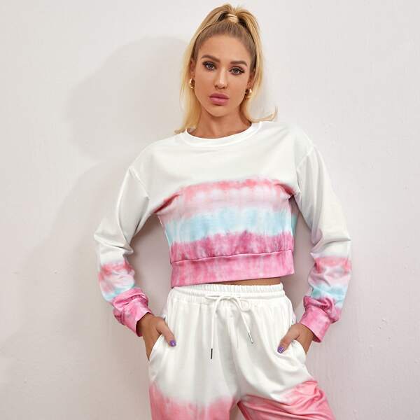 

Drop Shoulder Tie Dye Crop Sweatshirt, Multicolor
