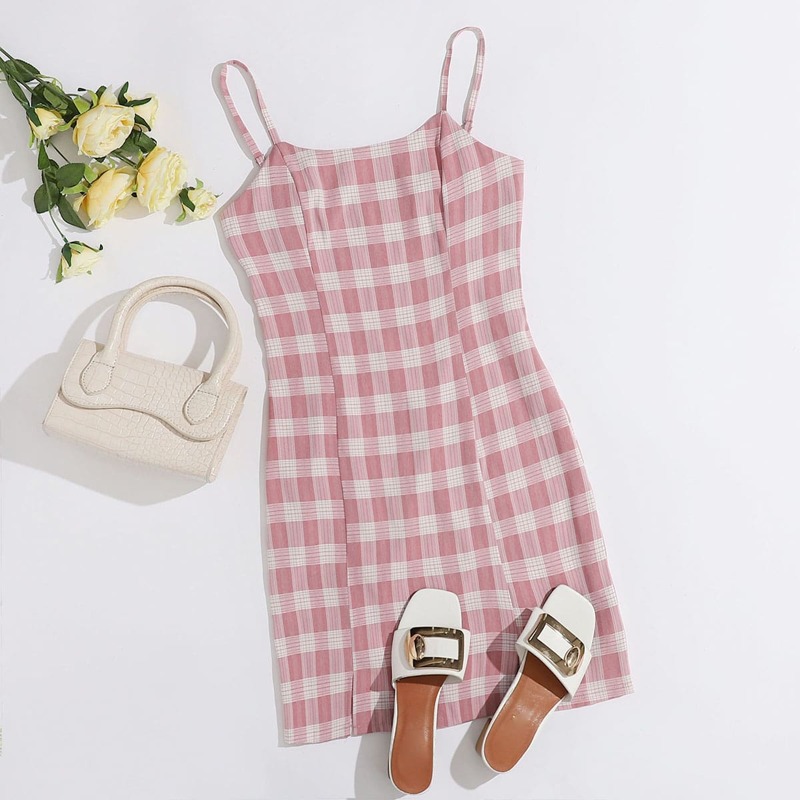 

Plaid Cami Dress, Dusty pink