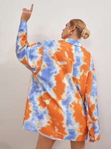 Drop Shoulder Single Button Tie Dye Blazer - Multicolor - View 2