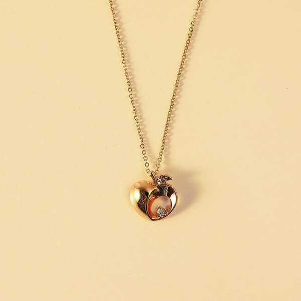 

Hollow Out Apple Charm Necklace, Gold