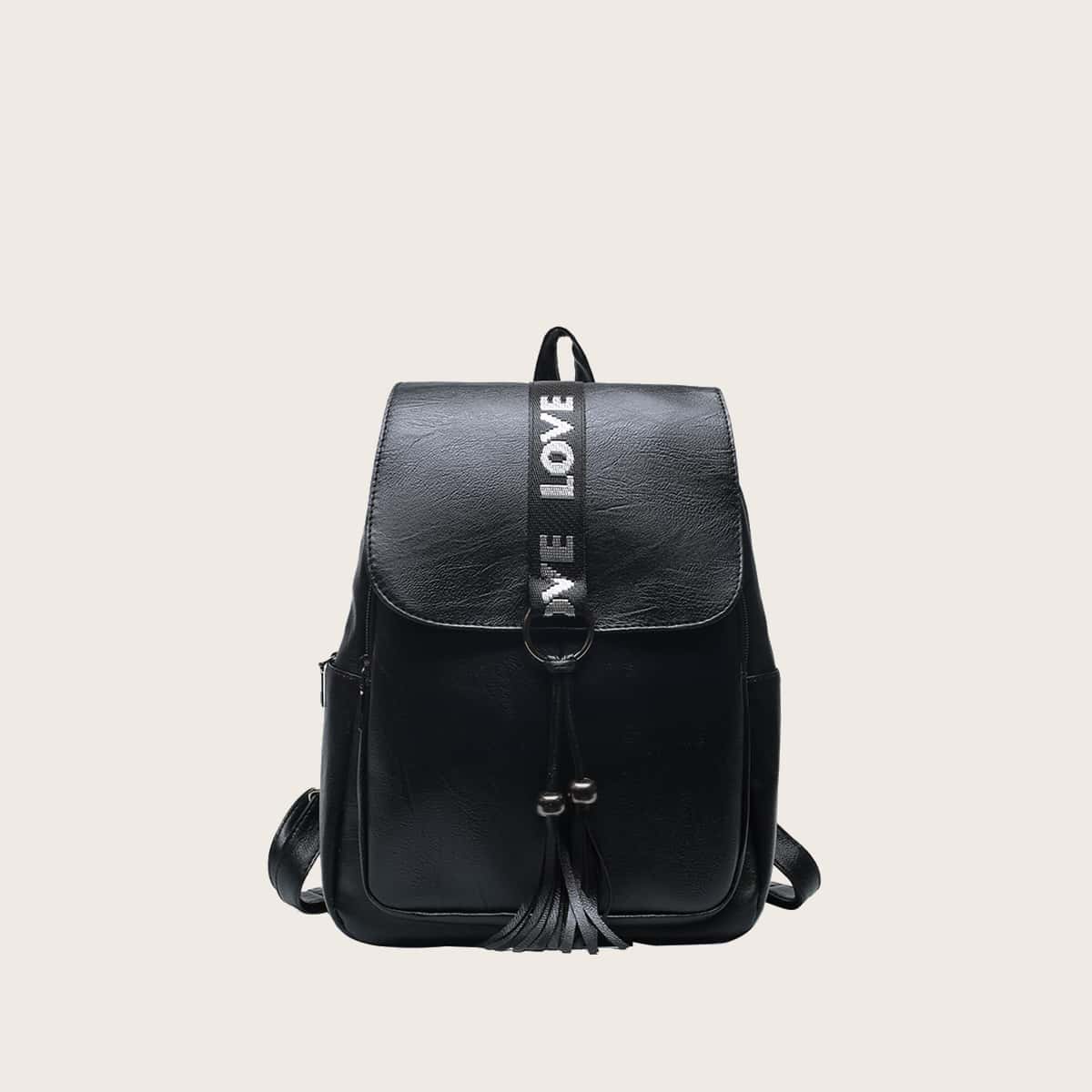 

Tassel Detail Flap Backpack, Black