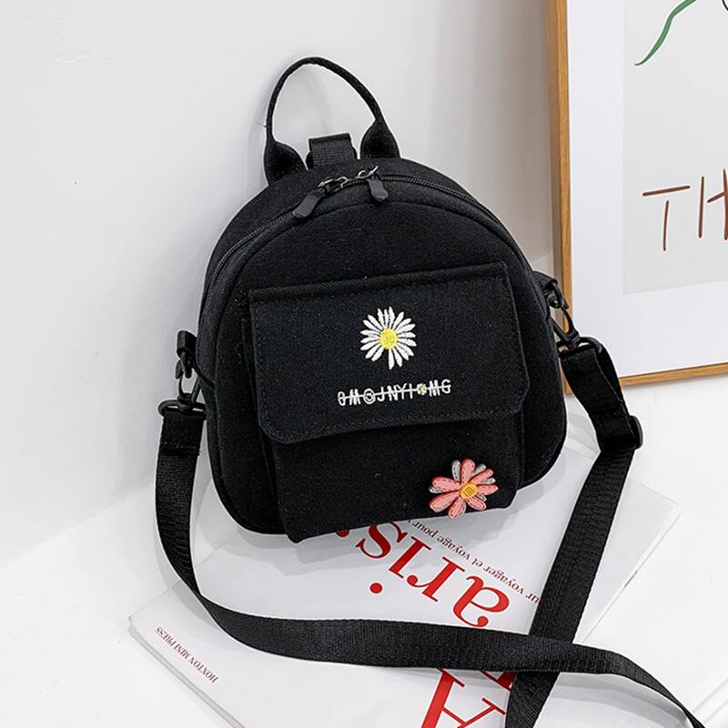 

Daisy Embroidery Canvas Convertible Bag, Black