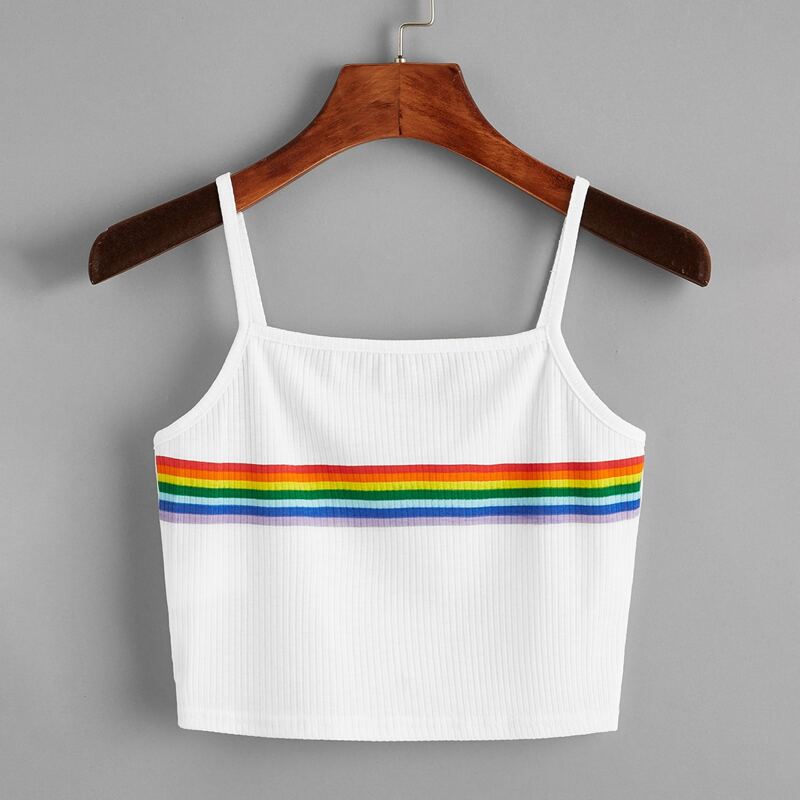 

Rainbow Striped Crop Cami, White