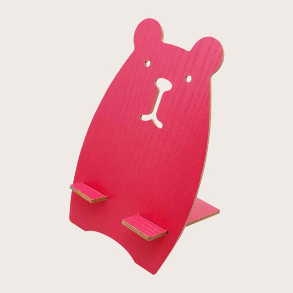 

1pc Cartoon Bear Shaped Wood Phone Holder, Red