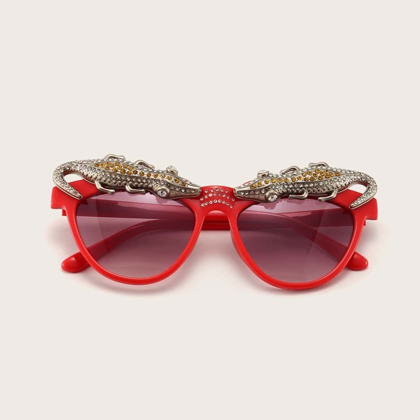 

Rhinestone Crocodile Decor Sunglasses, Red violet