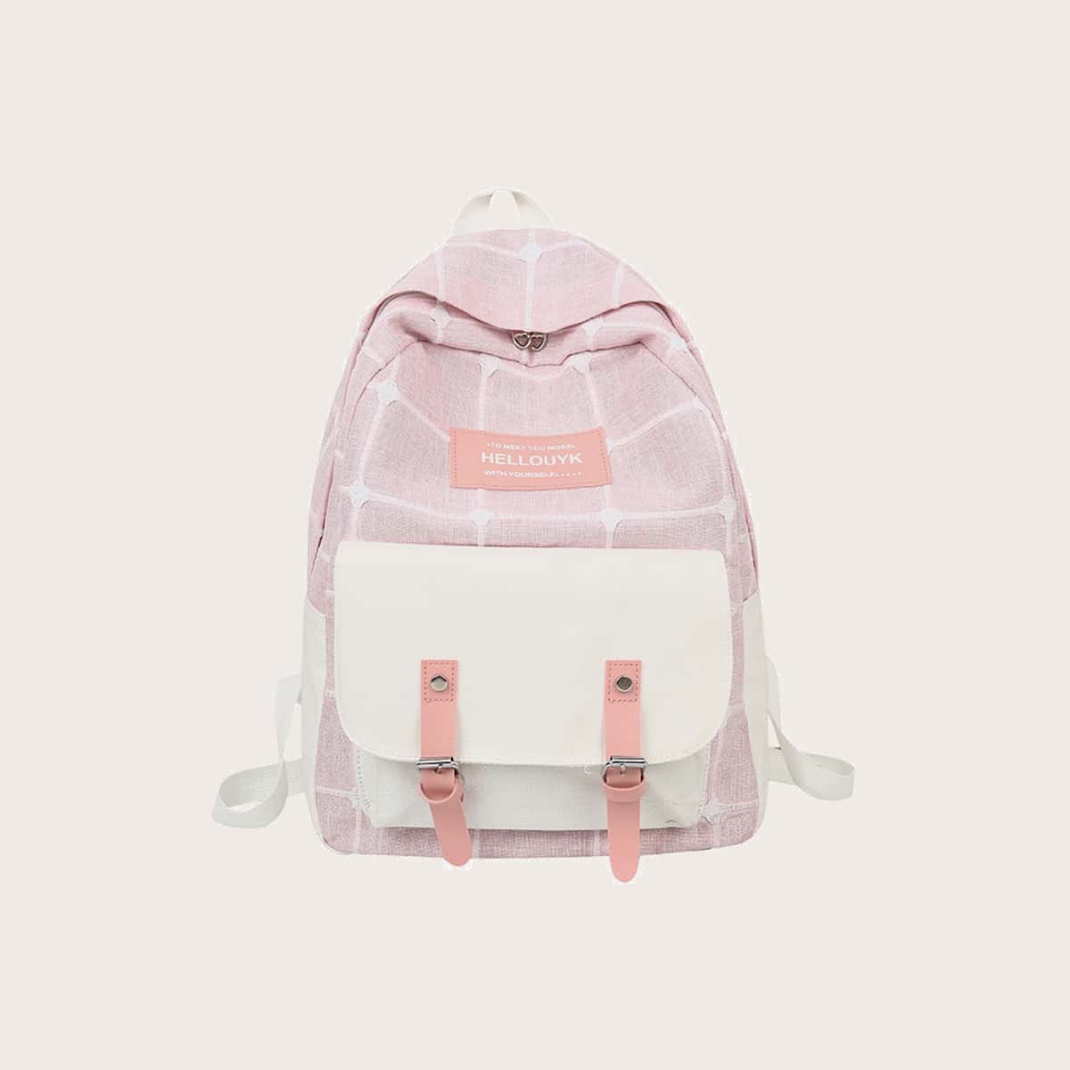 

Buckle Decor Plaid Backpack, Pink