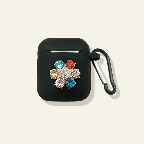 

1pc Rhinestone Decor AirPods Case, Black