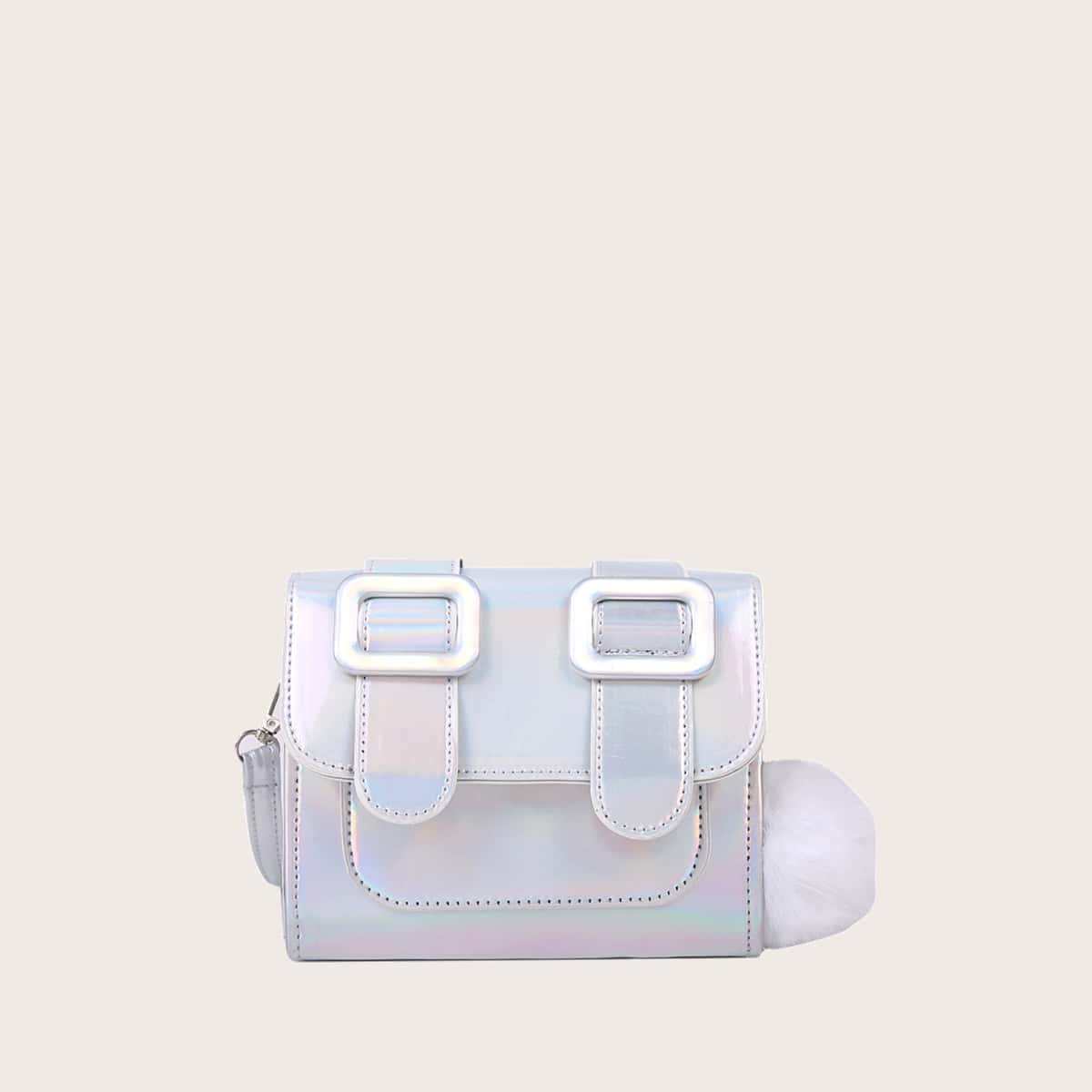

Metallic Pom Pom Crossbody Bag, Silver