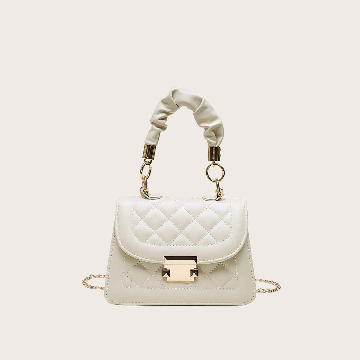 

Quilted Chain Satchel Bag, Beige