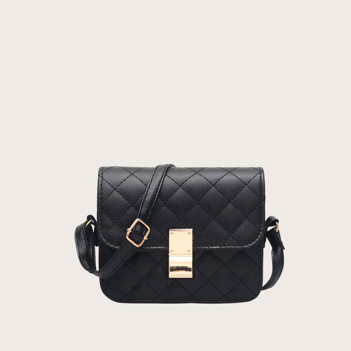 

Quilted Flap Satchel Bag, Black