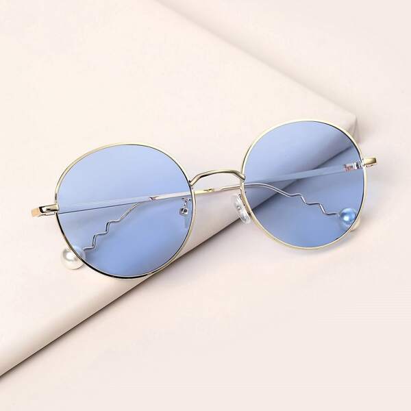 

Faux Pearl Metal Frame Sunglasses, Blue