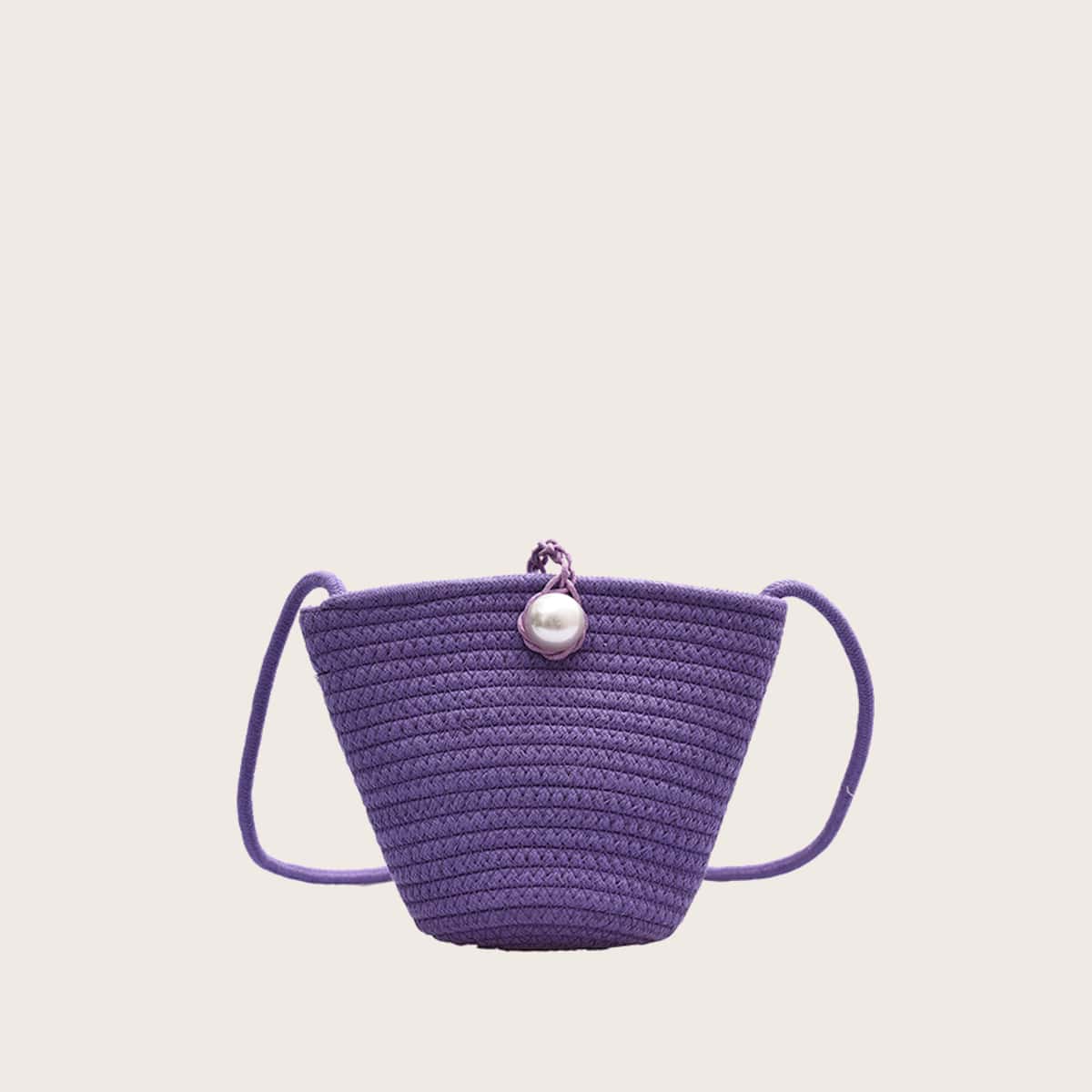 

Faux Pearl Woven Crossbody Bag, Violet purple