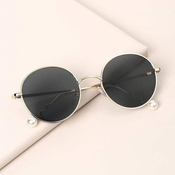 

Faux Pearl Metal Frame Sunglasses, Black