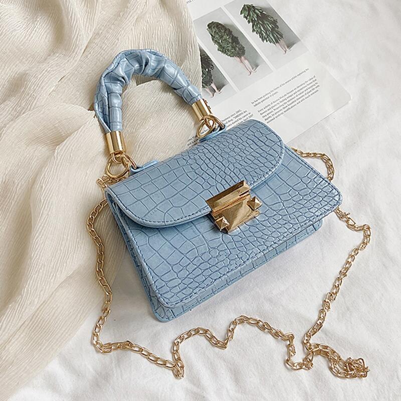 

Croc Embossed Chain Satchel Bag, Pastel baby blue