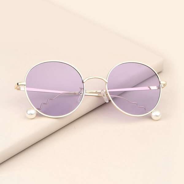 

Faux Pearl Metal Frame Sunglasses, Purple