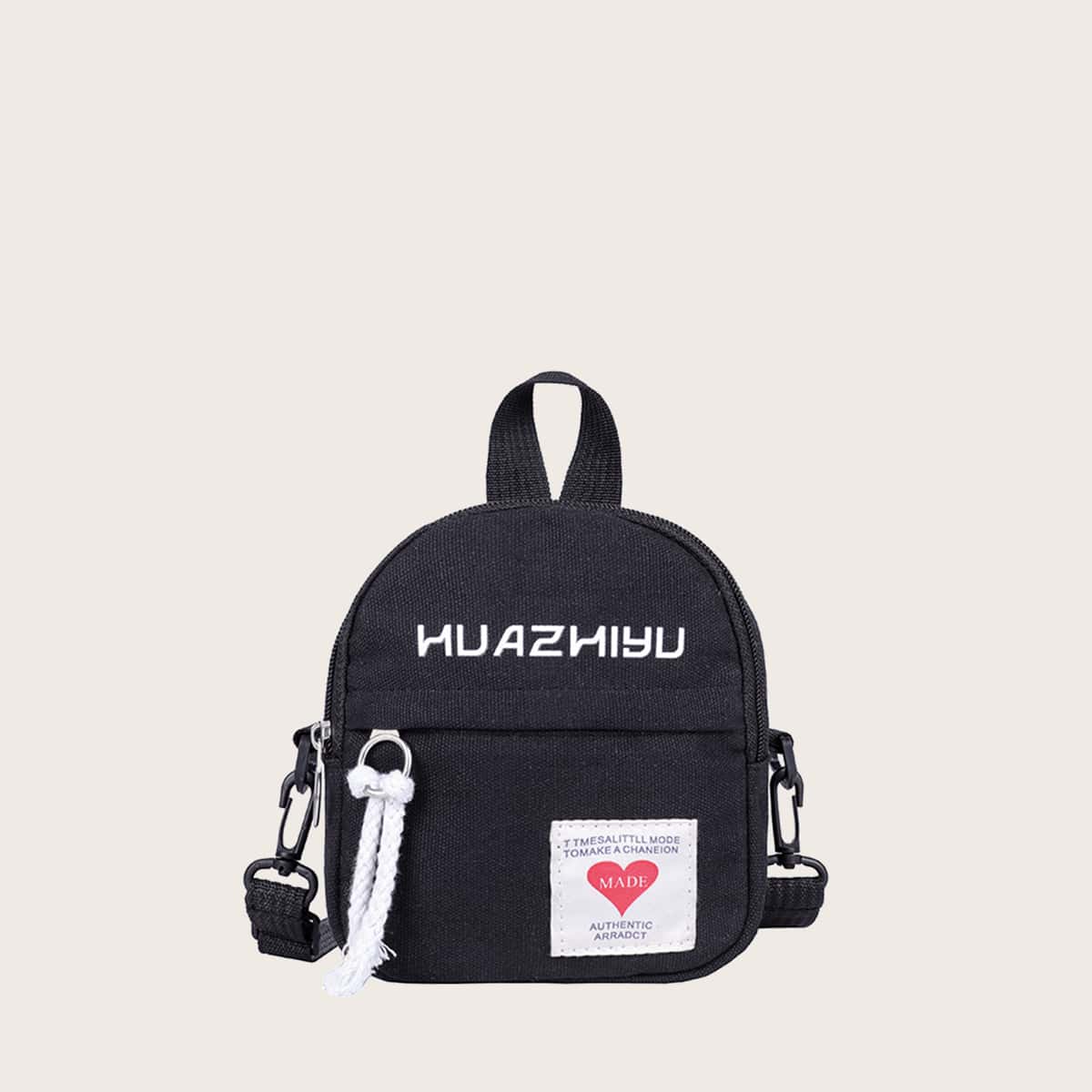 

Letter & Heart Canvas Crossbody Bag, Black