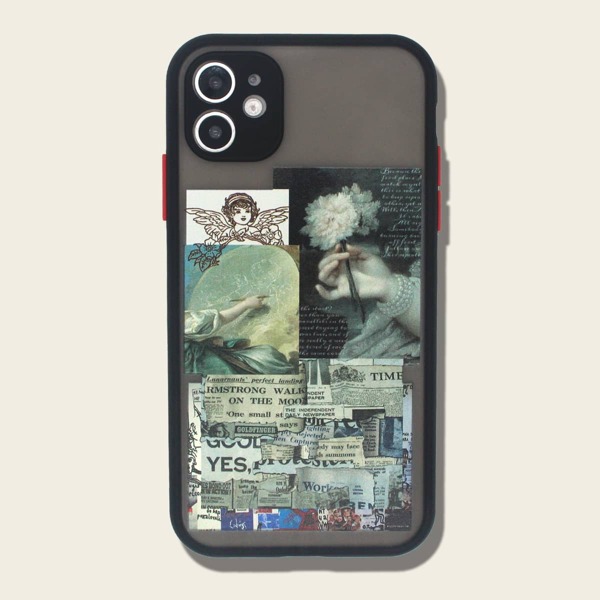 

1шт чехол для iPhone с принтом газеты, Многоцветный