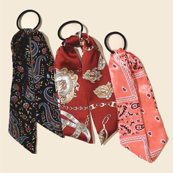 

3pcs Paisley Pattern Hair Tie, Multicolor