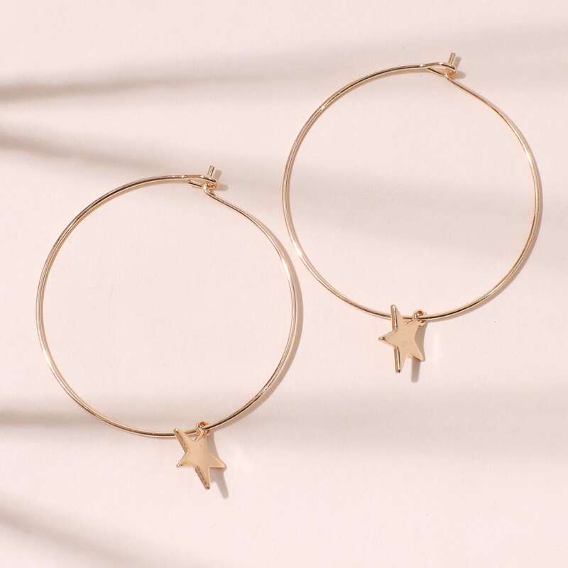 Star Decor Hoop Earrings, Gold