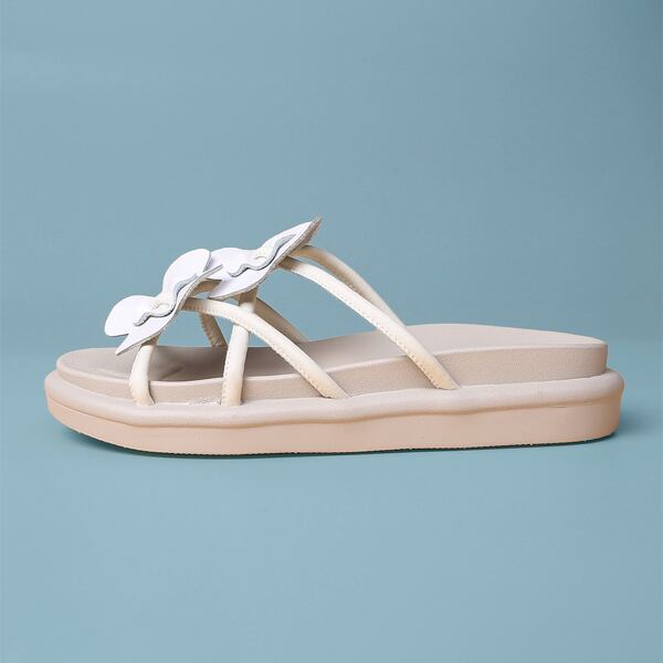 

Open Toe Floral Appliques Slides, White