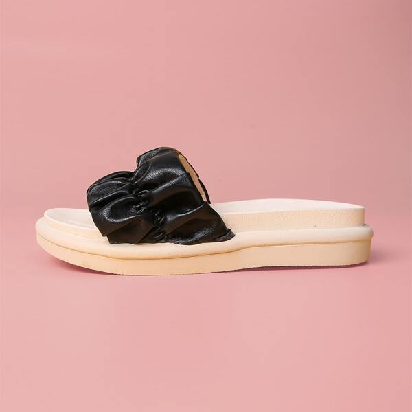 

Open Toe Ruched Slides, Black