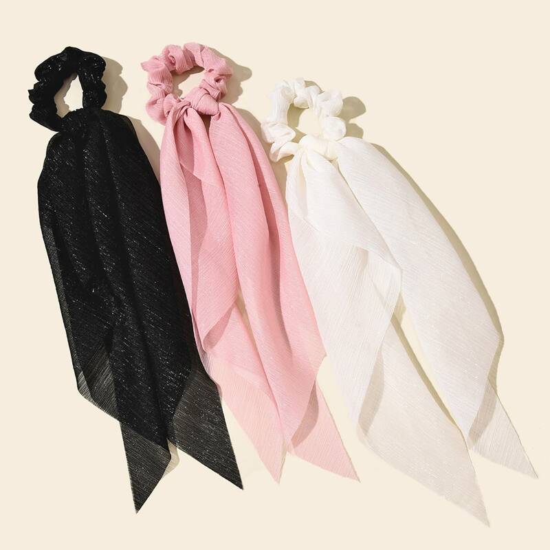

3pcs Solid Scrunchie Scarf, Multicolor