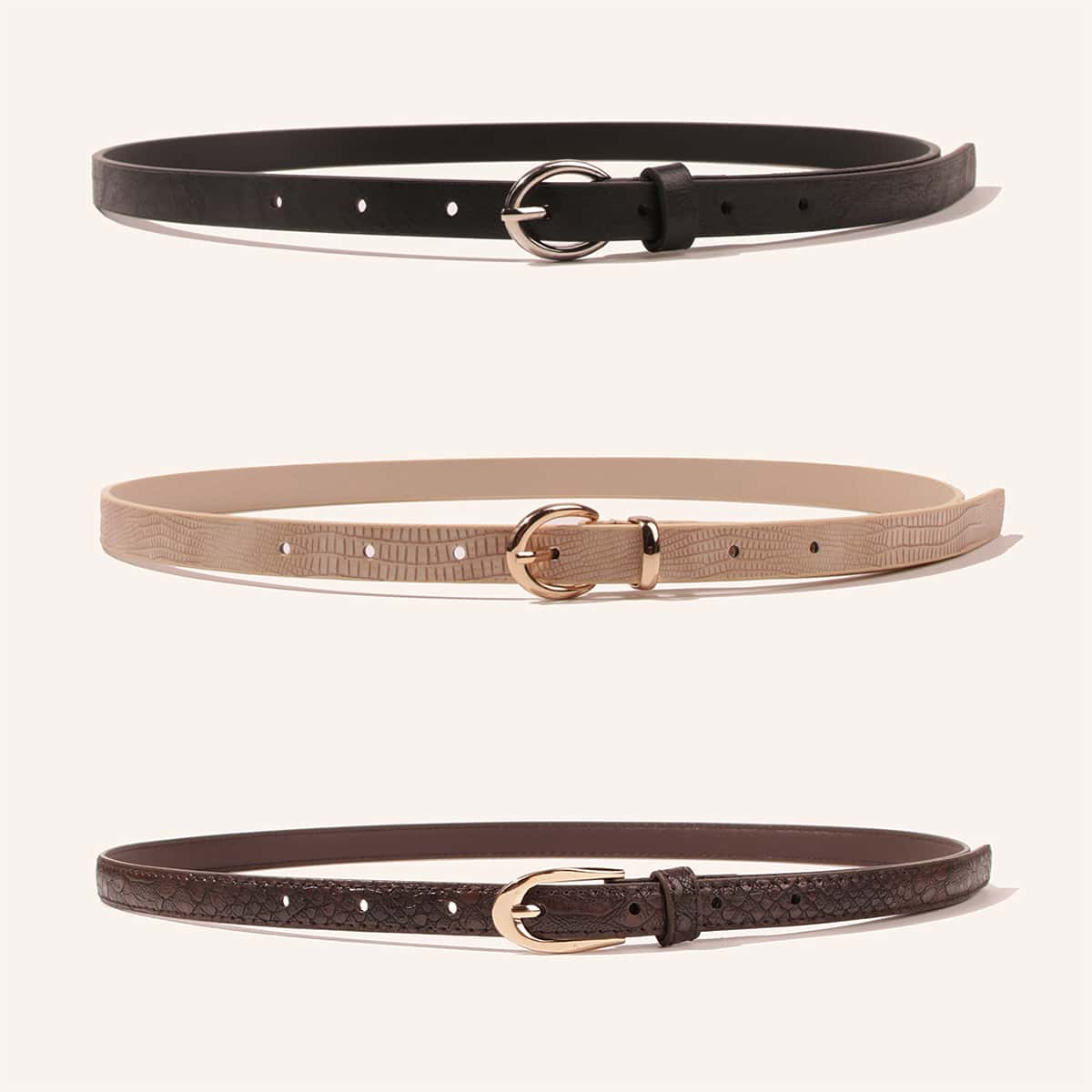 

3pcs Metal Buckle Belt, Multicolor