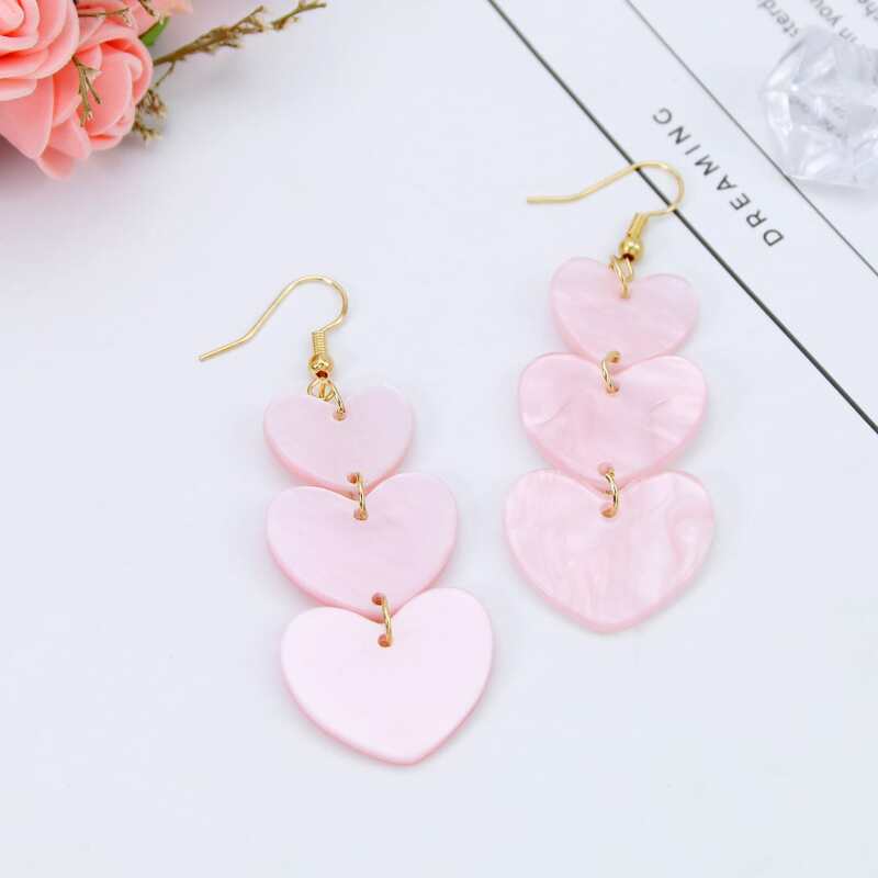 

Heart Drop Earrings, Pink