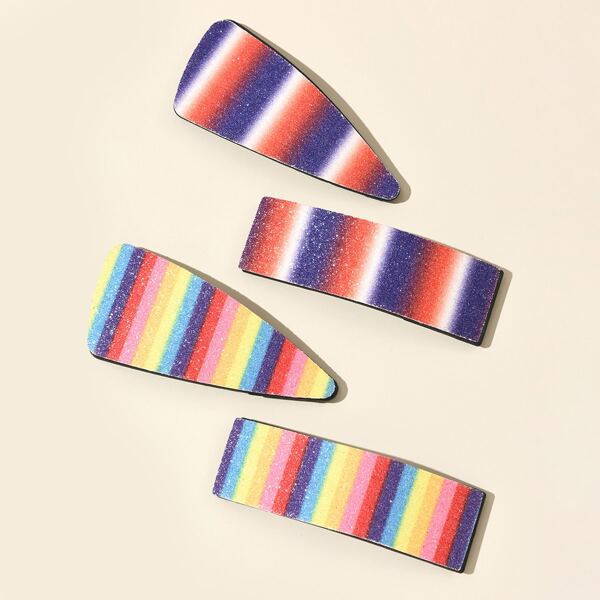 

4pcs Striped Pattern Hair Clip, Multicolor
