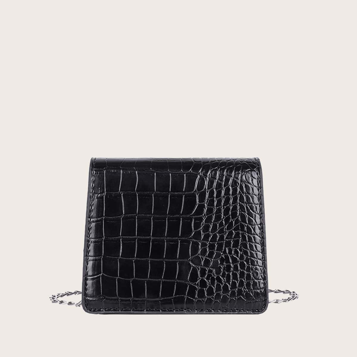 

Croc Embossed Flap Crossbody Bag, Black