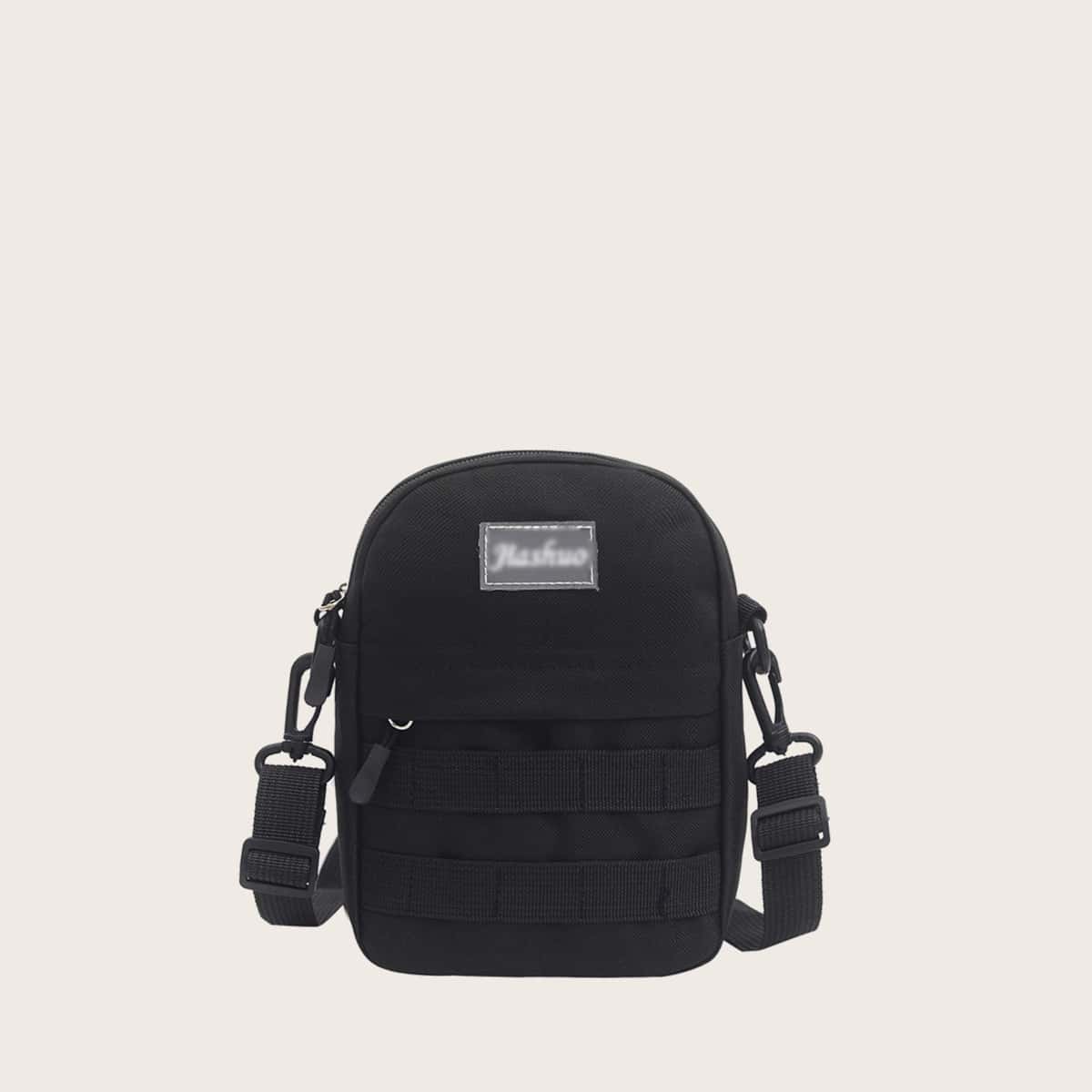 

Solid Canvas Crossbody Bag, Black