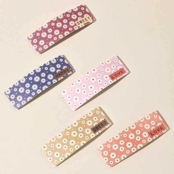 

5pcs Daisy Pattern Hair Clip, Multicolor