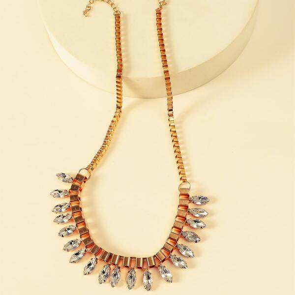 

Rhinestone Engraved Necklace, Gold