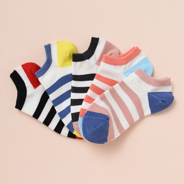 

5pairs Striped Pattern Socks, Multicolor