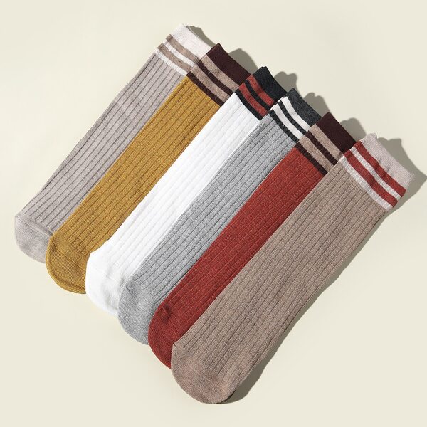 

6pairs Striped Pattern Socks, Multicolor