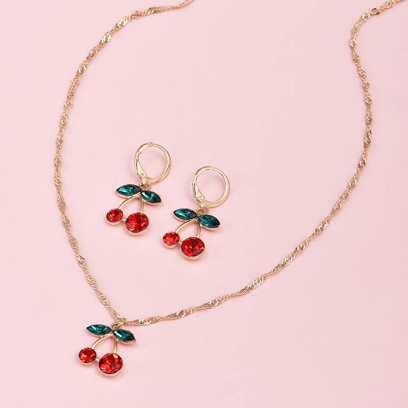 

3pcs Cherry Charm Jewelry Set, Multicolor