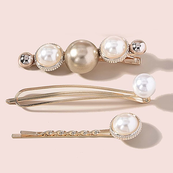 

3pcs Faux Pearl Decor Hair Clip, Gold