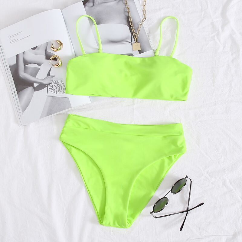 

Neon Lime High Waisted Bikini Swimsuit, Neon lime green