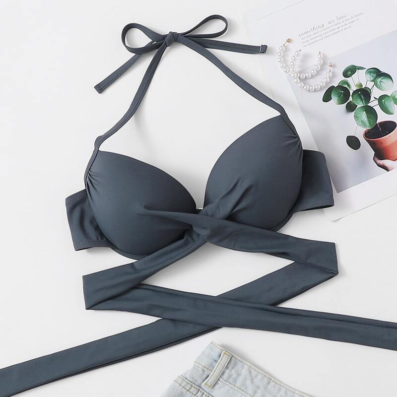 

Twist Wrap Push Up Bikini Top, Dark grey