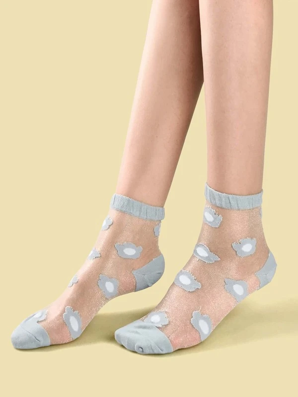 Calzino alla caviglia sottile fantasia con decorazioni floreali Calzino alla caviglia sottile fantasia con decorazioni floreali