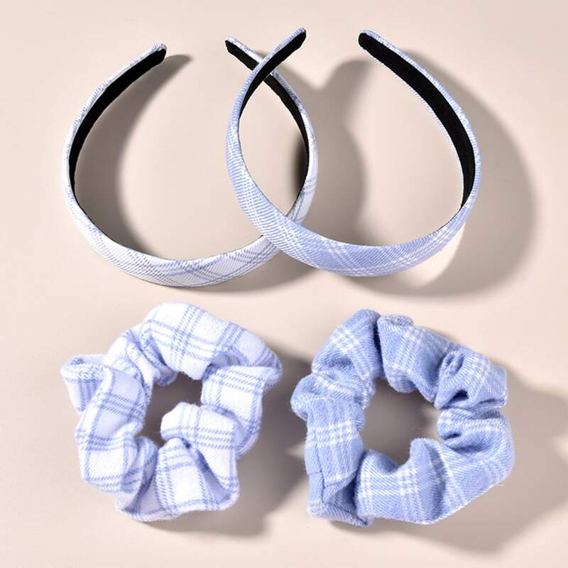 

4pcs Plaid Pattern Hair Accessory, Baby blue