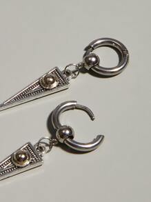 1 par de pendientes con colgante geométrico de metal personalizado, adecuado para uso diario, viajes, fiestas y como regalo de cumpleaños para mujeres - Plateado - Ver 3