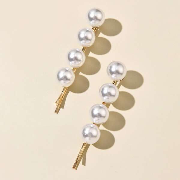 

2pcs Faux Pearl Hair Clip, Multicolor