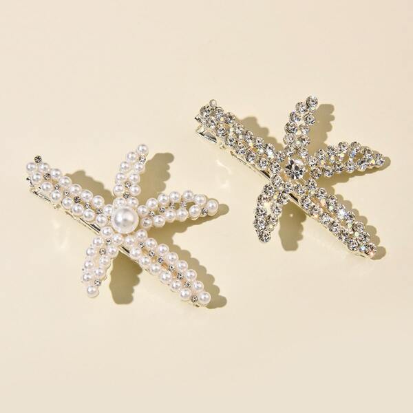 

2pcs Faux Pearl Hair Clip, Multicolor