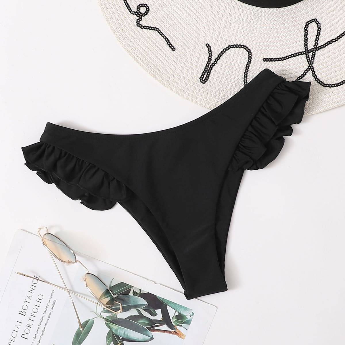 

Ruffle Trim Bikini Panty, Black