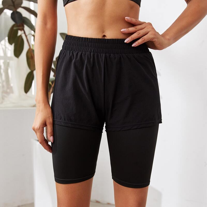 

2 In 1 Solid Sports Shorts, Black