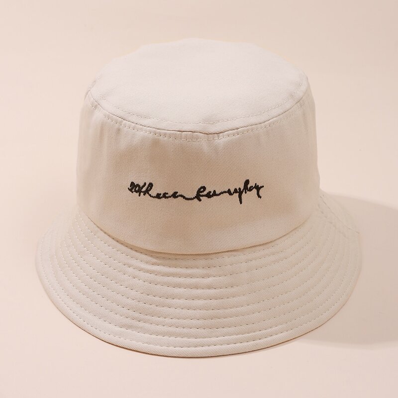 

Slogan Embroidery Bucket Hat, Beige