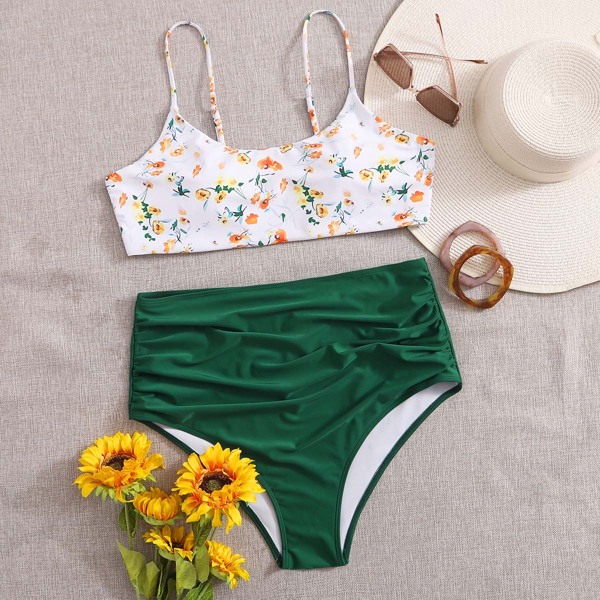 

Plus Ditsy Floral Ruched Bikini Swimsuit, Multicolor